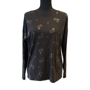 Old Navy Big Girls Unicorn Print Long Sleeve Tee black gold
